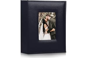 RECUTMS Photo Albums 4x6 Photos Premium Leather Cover Black Page Sleeves Family Small Personalised Photo Albums For Wedding Anniversary Book Albums Baby Photos Albums (Blue)