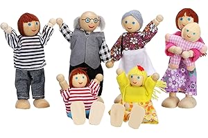 Lifreer Family Set Dolls House People, 7 Wooden Family Doll, Dolls House Accessories, Miniature