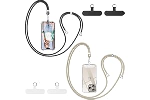 caslord Uniwersalny łańcuszek na telefon komórkowy, 2 sztuki łańcuszków na telefon komórkowy i 4 uniwersalne wkładki, pasek na telefon komórkowy można łączyć z etui, regulowany i zdejmowany, czarny +