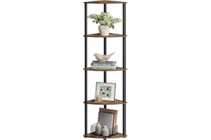 SONGMICS HOME Montaggio Super Veloce Senza Attrezzi, Scaffale Angolare a 5 Ripiani, Scaffale Autoportante, 38,3 x 27 x 139 cm, per Soggiorno, Camera da Letto, Cucina, Marrone Vintage LBC610K01