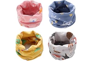 Amexo 4 PCS kids Cotton scarf, Warm Windproof baby scarf, Versatile Stretchy children's Neck scarf with Cute pattern for winter spring and autumn