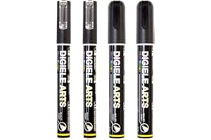 DIGIELE Rotulador Tiza Liquida Negro, 2Pcs 3mm + 2Pcs 6mm Rotuladores de Tiza Líquida Negra para Pizarra Blanca, Ventana y Vidrio, Borrado con Seco y Húmedo, Punta Fina Reversible de Bala o Cincel