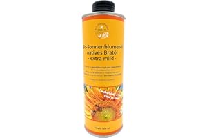 ‎BIO-MANUFAKTUR ERBER 100% NATUR Bio-Sonnenblumenöl natives Bratöl 500 ml, kaltgepresst, extra mild aus geschälten hight oleic ölsäurereichen Bio-Sonnenblumenkernen aus Deutschland, reich an Vitamin E