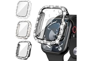 Neitra [3Stück] Glitzer Diamanten Hülle für Apple Watch Series 6 5 4 SE 44mm, Hart PC Bumper Case mit HD Gehärtetes Displayschutz Folie, Bling Schutzhülle Cover Smartwatch Zubehör für Frauen Mädchen