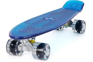 LAND SURFER® Skateboard Cruiser Retro Completo 56cm con Tabla Coloreada Transparente – cojinetes ABEC-7 – Ruedas Que se iluminan 59mm PU + Bolsa para el Transporte
