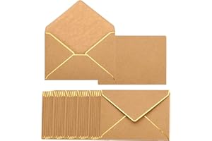 PATIKIL 100 Pack 5 x 7 Envelopes A7 Card Christmas Envelopes V Flap Envelopes with Gold Border for Office, Wedding Gift Cards, Invitations, Graduation (Retro)