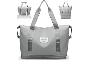 Wasarmir Sac de Voyage, Sac de Sport Expansible Sac de Week-End avec Grande Capacité pour Femmes Hommes, Imperméable Sac de Cabine Sac de Gym pour Sports de Plein Air, Voyage, Gris