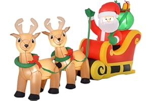 HOMCOM Papá Noel Inflable con Trineo y Renos con Luces LED Decoración de Navidad para Exterior Aire Libre con Inflador 240x57x112 cm Multicolor