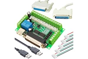 DAOKAI CNC-Breakout-Board 5-Achsen-CNC-Schrittmotor-Schnittstellenplatine Breakout-Board Mach3 mit XH2.54 4P-Kabel Doppel-USB-Kabel DB25-Stecker-auf-Buchse-Kabel
