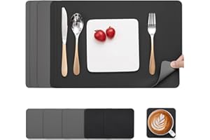 ‎MYIR JUN Myir JUN Tischsets Abwaschbar und Untersetzer, Platzset Leder Platzdeckchen Abwaschbar Doppelseitigen Tischsets Umkehrbares Tischset rutschfest Tischset Lederoptik (Grau Schwarz, Satz von 6)