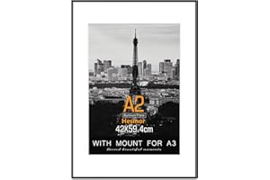 Hesmor A2 Aluminum Acrylic Picture Frame in Black - A2 Photo Frames 16.5 x 23 inch Size Black Pictures Frames with Clear Plexiglass for Wall Mounting, Single Poster Frames with Mat for A3