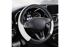 WANGIRL Car Steering Wheel Covers Leather, Universal Size 37-38cm/14.5-15inch, Anti-slip, Breathable (White)