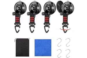 Zyluniy 4Pcs Ventouse Crochet, Crochet Ventouse Puissante avec Crochet en S, Ventouses Robustes Polyvalentes, avec Couvercle Anti-poussière, Rotation 360° pour Voiture Camping Tente