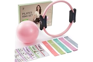 Slim Panda Pilates Ring Set, 14 Inch Durable Circle with Padded Handles, Include Pilates Ball, Resistance Bands, Guide & Carry Bag