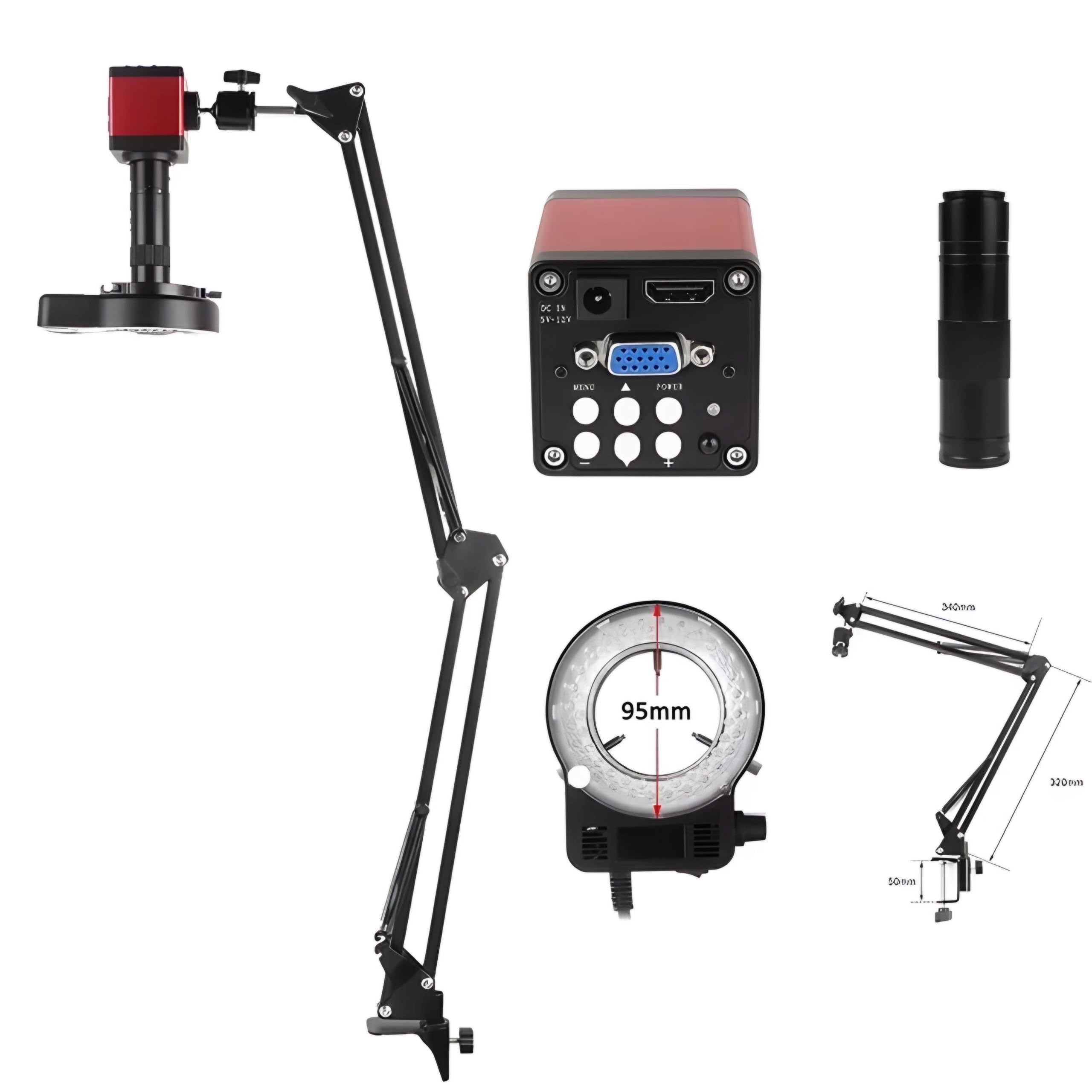 DKP HDMI/VGA 5-50mm Wide-Angle Industrial Lens for Cell Phone Motherboard Repair HD Camera Video Microscope Industrial Camera Microscope Sets HD 13MP 60F/S HDMI VGA Industrial Microscope Camera