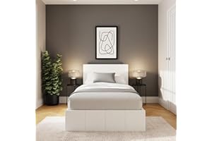 GFW Classic Leather Upholstered Ottoman Storage Bed With Gas End Lift & Under Bed Storage, Single, Faux Leather, White