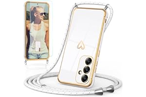 Togestar Handykette Hülle für Samsung Galaxy A13 5G/A04s/M13 5G Handyhülle mit Band und Schutzfolie, Kameraschutz Herz Love Design Schutzhülle Silikon TPU mit Kordel zum Umhängen, weiß