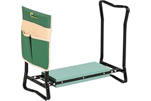 Outsunny Tabouret de Jardin Pliable agenouilloir de Jardin siège Jardinage avec Coussin Pochette Rangement Outils Vert