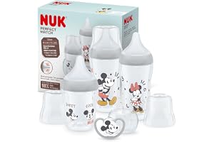 NUK Perfect Match nappflaskset | 0–6+ månader | passar babygommen | 3 anti-kolikflaskor och rymdnapp | BPA-fri