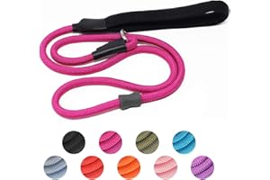 HEYDOGGY Strong Slip Lead Dog Leash, Heavy Duty Nylon Dog Training Leash, Durable Grey Dog Rope Lead No Pull Walking Leash with Rubber Stopper & Padded Handle for Small Medium Large Puppy Dogs 1.2m Hot Pink