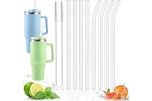 KUOFANY 10STK Glas Strohhalm 30cm Lange for Stanley Adventure Travel Tumbler, 4 Gebogenem + 4 Geraden Glas-Strohhalme Klare Strohhalme mit 2 Reinigungsbürsten für Stanley Cup 30oz/40oz