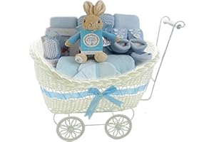 SUPRANO Pram Gift Hamper Basket, New Born Baby Boy/Girl Gift Storage Hamper Baby Shower Party Decoration New Mum to Be Gifts Empty Basket Toy Clothes Baby Accessorise Christmas Birthday Present (Blue)