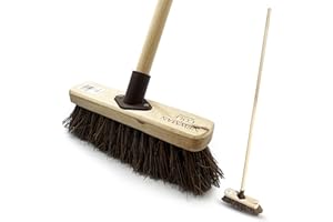 NEWMAN AND COLE 10” Garden Broom Outdoor with Durable Support Bracket Yard Brush Heavy Duty with 120 cm Wooden Handle Natural Stiff Bassine Hard Bristle Broom Sweeping Brush