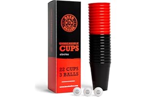BeerBaller Unbreakable Cups - 22 Hard Plastic Beer Pong Cups & 3 Balls | Made of Recycled Plastic | Reusable Beer Pong Cups | Dishwasher Safe | 473 ml / 16 oz - Red Cups | Made in Germany