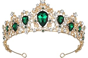 minkissy Vintage Baroque Crown Queen Crown Bridal Wedding Rose Gold Rhinestone Tiaras Hair Accessories for Wedding Brithday Parties(Emerald Green Golden)