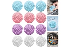 YOUNGSAY 12 Pezzi Palline per Asciugatrice, PVC Palline Lavatrice, Anti-Groviglio Palla per Asciugatrice, Riutilizzabili Palline Asciugatrice Antipiega (4 Colori)
