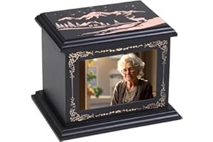 WOODURN Cremation Urns for Human Ashes Adult Male Female, Wooden Urns Box and Casket for Men Women Funeral Memorial Urns for Ashes with Photo Frame, Burial Urn for Adults Up to 440 LBS