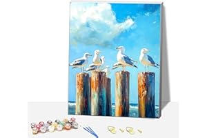 Formeyart Framed Seagull Paint by Numbers for Adults,Painting by Number with Frame Kits Canvas,Easy Cheerful Painting DIY for Beginners,Home Wall Decor (Bird)