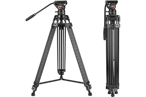 Cayer 73" Video Tripod, Max Load 8kg, Heavy Duty Tripod with 360 Degree Fluid Head and Quick Release Plate for DJI RS2, Camcorder, Cameras -BF30L