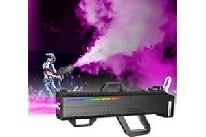 Telbum Nebelmaschine 1500W Party Gun mit 6 LEDs, Handheld Nebelmaschine mit Ständer/Gurt Dual Use, Timerfunktion, Fog Machine für Halloween Party, DJ Disco Bühne Hochzeit