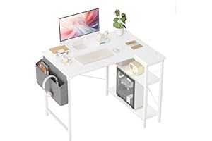 BEXEVUE Scrivania a forma di L – 100x70 cm Tavolo da gaming con scomparti, Tavolo angolare per PC reversibile, Tavolo da gioco angolare per studio, lavoro, casa, camera da letto, bianco