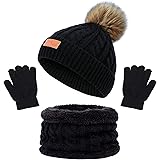 beifon Cappello a Maglia Bambini Invernale Sciarpa Guanti Berretto in Maglia con PomPom Ragazzi Berretto Sciarpa Beanie Cappe