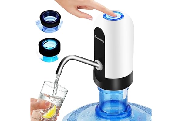 EASYSPEED Distributeur Eau,Distributeurs à Eau avec 2 Adaptateurs, Pompe à Eau Automatique Distributeur d'eau Portable Rechargeable par USB, Bouteilles pour Le Camping,La Maison Et Le Bureau,Blanc