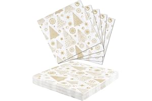 Yiran 20pcs Christmas Napkins - 33x33cm Gold Christmas Tree Cocktail Dinner Soft Paper Serviettes Disposable Party Tableware for Eva Party Decorations