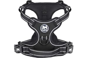 PoyPet No Pull Dog Harness, Reflective Vest Harness with 2 Leash Attachments and Easy Control Handle for Small Medium Large Dog(Black,XS)
