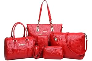 FiveloveTwo 6Pcs Sac portés main + Fourre-Tout + Sac à Bandoulière + Portefeuille + Titulaire de la Carte,Femmes Pochettes Clutches Sacs portés do sportés épaule ensemble de sac Handbag Set