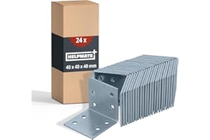 HELPMATE Lote de 24 soportes de placa perforada de 40 x 40 x 40 mm - Conector angular galvanizado y pasivado azul - Conector de madera con excelente protección contra la corrosión - Ángulo del