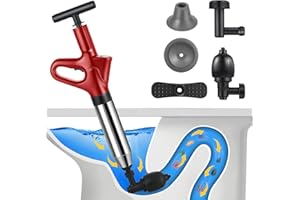 ALLILUYAA Deboucheur WC Puissant, Deboucheur Toilette Avec BaromèTre, Pompe Deboucheur Canalisation avec Quatre Ventouses,pour Lavabos, Siphons de Sol, Toilettes, Obstruction de Tuyaux (Rot)
