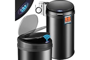 Monzana® Poubelle automatique acier inoxydable 50L capteur mouvement imperméable sans contact affichage LED câble USB poubelle de cuisine noir