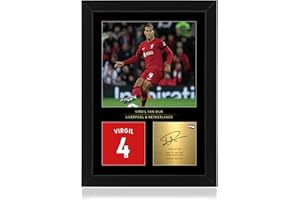 WIN FC Virgil Van Dijk Gerahmtes Foto mit digitaler Unterschrift, A4, Geschenk für Liverpool-Fans