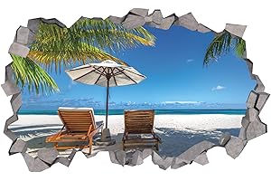 KAIRNE 3D Autocollants Muraux pour Salon,3D Stickers muraux de plage,Sticker Mural de Paysage Marin,Autocollant Mural pour Salle de Bain Chambre à Coucher Décoration,Autocollant Mural de D'été