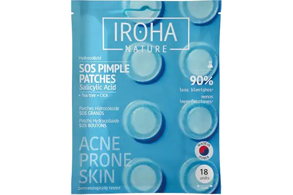 Iroha Nature - Parches para Granos con Ácido Salicílico, Árbol de Té y Centella Asiática, reduce los granos en 8h. Parches para acné (18 unidades).