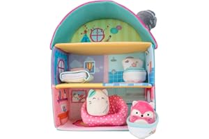 Squishville by Squishmallows Original Fifi’s Cottage Townhouse, Two 2” Soft Mini-Squishmallow and 4 Plush Furniture Accessories, Marshmallow-soft Plush Toys, 3 Floors to explore