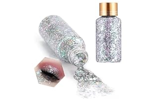 RUIBAVYA 30ml Purpurina Corporal Gel CamaleóN Chunky Glitter Purpurina Maquillaje Para Rostro, Cuerpo Y Labios (#Plateado)