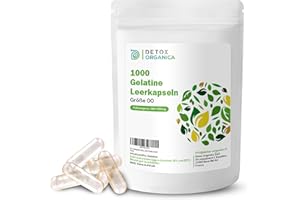 ‎DETOX ORGANICA Detox Organica Leerkapseln 00 Gelatine, 1000 Leere Kapseln zum Befüllen, Kapselhülle leer, Empty capsules, geschmacksneutral und transparent, Befüllbar per Hand oder mit einem Kapselfüller