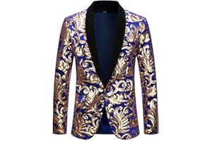 PYJTRL Men Fashion Velvet Sequins Floral Pattern Suit Jacket Blazer